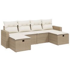 Salon de jardin avec coussins 6 pcs beige résine tressée