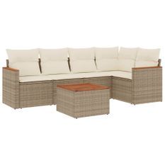 Salon de jardin avec coussins 6 pcs beige résine tressée