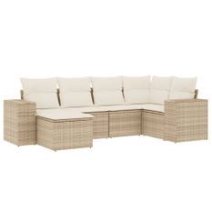 Salon de jardin avec coussins 6 pcs beige résine tressée