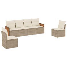 Salon de jardin avec coussins 6 pcs beige résine tressée
