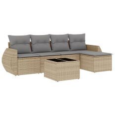 Salon de jardin avec coussins 6 pcs beige résine tressée