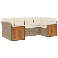 Salon de jardin avec coussins 6 pcs beige résine tressée