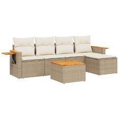 Salon de jardin avec coussins 6 pcs beige résine tressée