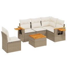 Salon de jardin avec coussins 6 pcs beige résine tressée