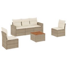Salon de jardin avec coussins 6 pcs beige résine tressée