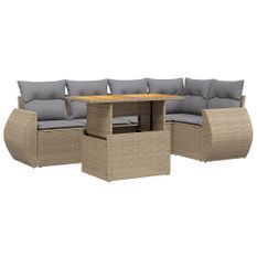 Salon de jardin avec coussins 6 pcs beige résine tressée