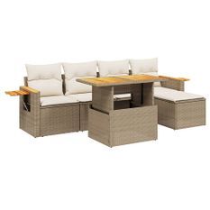 Salon de jardin avec coussins 6 pcs beige résine tressée