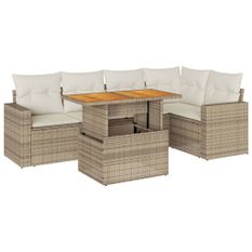 Salon de jardin avec coussins 6 pcs beige résine tressée
