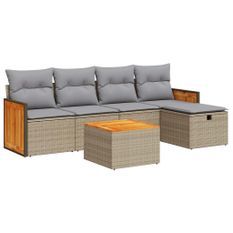 Salon de jardin avec coussins 6 pcs beige résine tressée