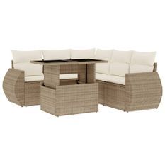 Salon de jardin avec coussins 6 pcs beige résine tressée