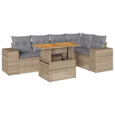 Salon de jardin avec coussins 6 pcs beige résine tressée