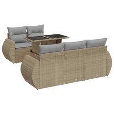 Salon de jardin avec coussins 6 pcs beige résine tressée