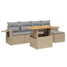 Salon de jardin avec coussins 6 pcs beige résine tressée