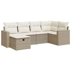 Salon de jardin avec coussins 6 pcs beige résine tressée