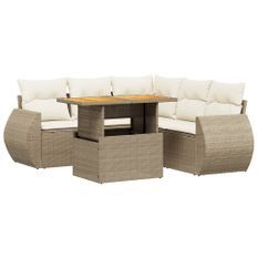 Salon de jardin avec coussins 6 pcs beige résine tressée