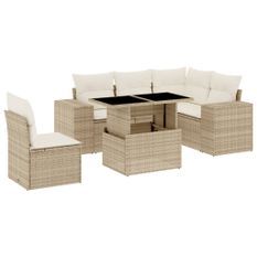 Salon de jardin avec coussins 6 pcs beige résine tressée