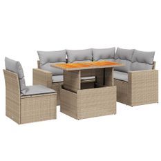 Salon de jardin avec coussins 6 pcs beige résine tressée
