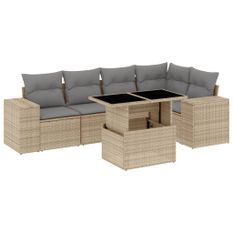 Salon de jardin avec coussins 6 pcs beige résine tressée