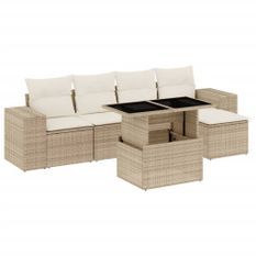 Salon de jardin avec coussins 6 pcs beige résine tressée