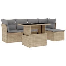 Salon de jardin avec coussins 6 pcs beige résine tressée