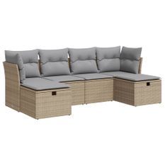 Salon de jardin avec coussins 6 pcs beige résine tressée