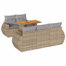 Salon de jardin avec coussins 6 pcs beige résine tressée