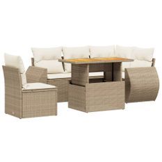 Salon de jardin avec coussins 6 pcs beige résine tressée