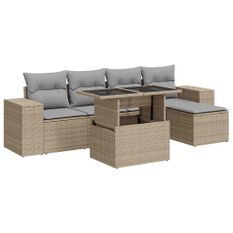 Salon de jardin avec coussins 6 pcs beige résine tressée
