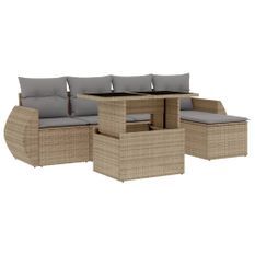 Salon de jardin avec coussins 6 pcs beige résine tressée