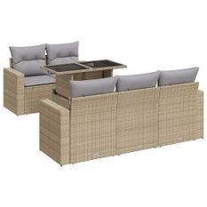 Salon de jardin avec coussins 6 pcs beige résine tressée