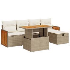 Salon de jardin avec coussins 6 pcs beige résine tressée
