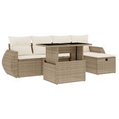 Salon de jardin avec coussins 6 pcs beige résine tressée