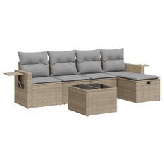 Salon de jardin avec coussins 6 pcs beige résine tressée