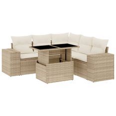Salon de jardin avec coussins 6 pcs beige résine tressée