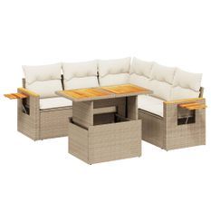 Salon de jardin avec coussins 6 pcs beige résine tressée