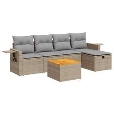 Salon de jardin avec coussins 6 pcs beige résine tressée