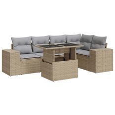 Salon de jardin avec coussins 6 pcs beige résine tressée