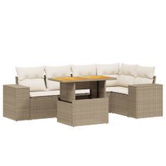 Salon de jardin avec coussins 6 pcs beige résine tressée