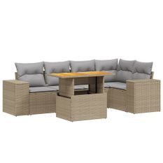 Salon de jardin avec coussins 6 pcs beige résine tressée