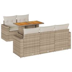 Salon de jardin avec coussins 6 pcs beige résine tressée