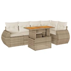 Salon de jardin avec coussins 6 pcs beige résine tressée