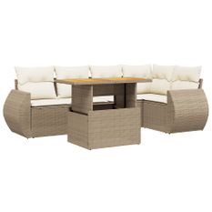 Salon de jardin avec coussins 6 pcs beige résine tressée