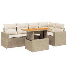 Salon de jardin avec coussins 6 pcs beige résine tressée