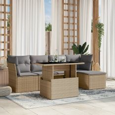 Salon de jardin avec coussins 6 pcs beige résine tressée