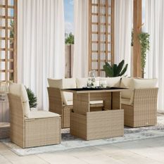 Salon de jardin avec coussins 6 pcs beige résine tressée