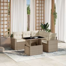 Salon de jardin avec coussins 6 pcs beige résine tressée