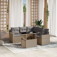 Salon de jardin avec coussins 6 pcs beige résine tressée