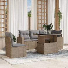 Salon de jardin avec coussins 6 pcs beige résine tressée