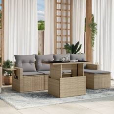 Salon de jardin avec coussins 6 pcs beige résine tressée