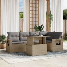 Salon de jardin avec coussins 6 pcs beige résine tressée